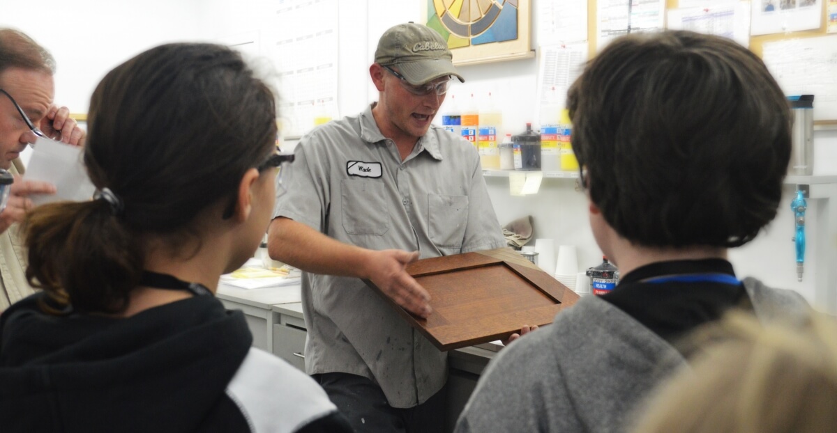 A factory tour to educate kids about cabinet making.