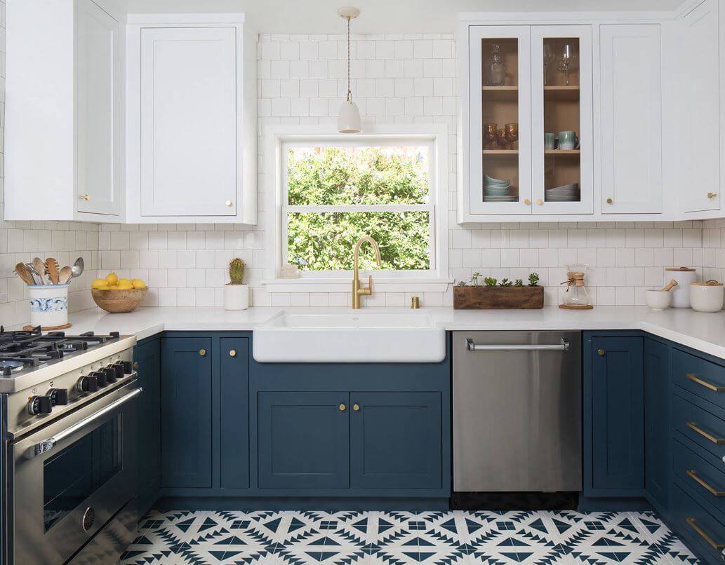 Blue Cement Tile Floor, Kelly Martin Interiors, Photography by Meghan Bob Photography