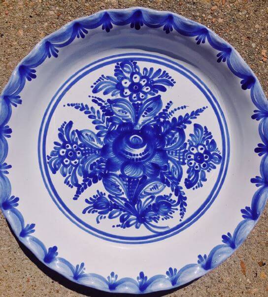 A close up of one of the Czech Republic plates that inspired the color palette for the new kitchen design.