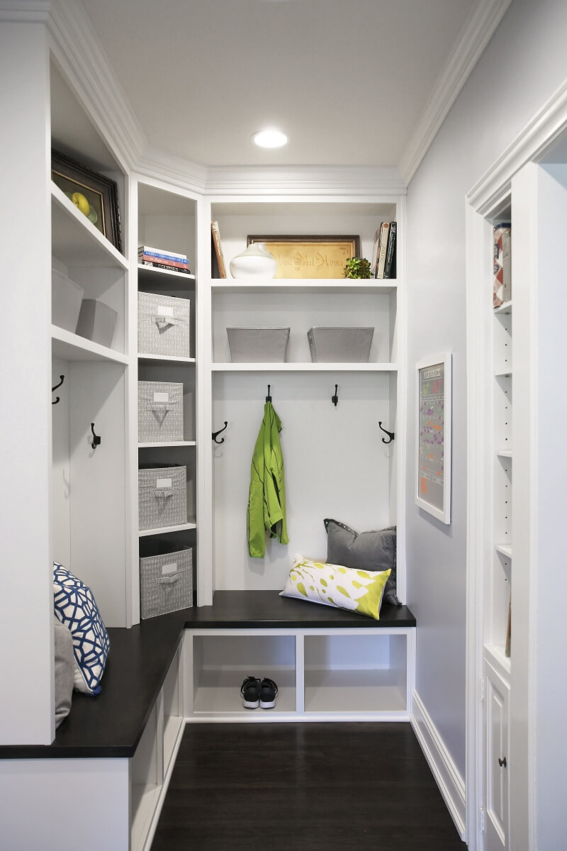 The mudroom was designed to give each family member their own space for their shoes and outdoor gear.