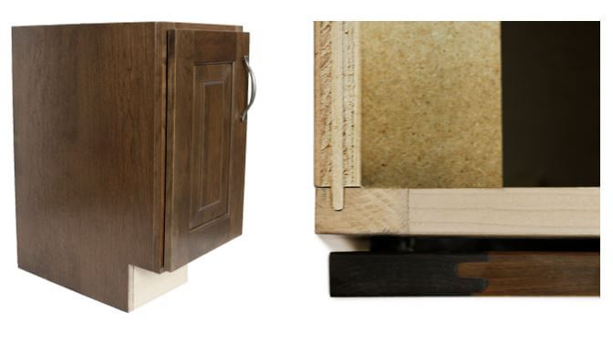Flush Finished End Cabinet and a close-up of joinery, Dura Supreme Cabinetry