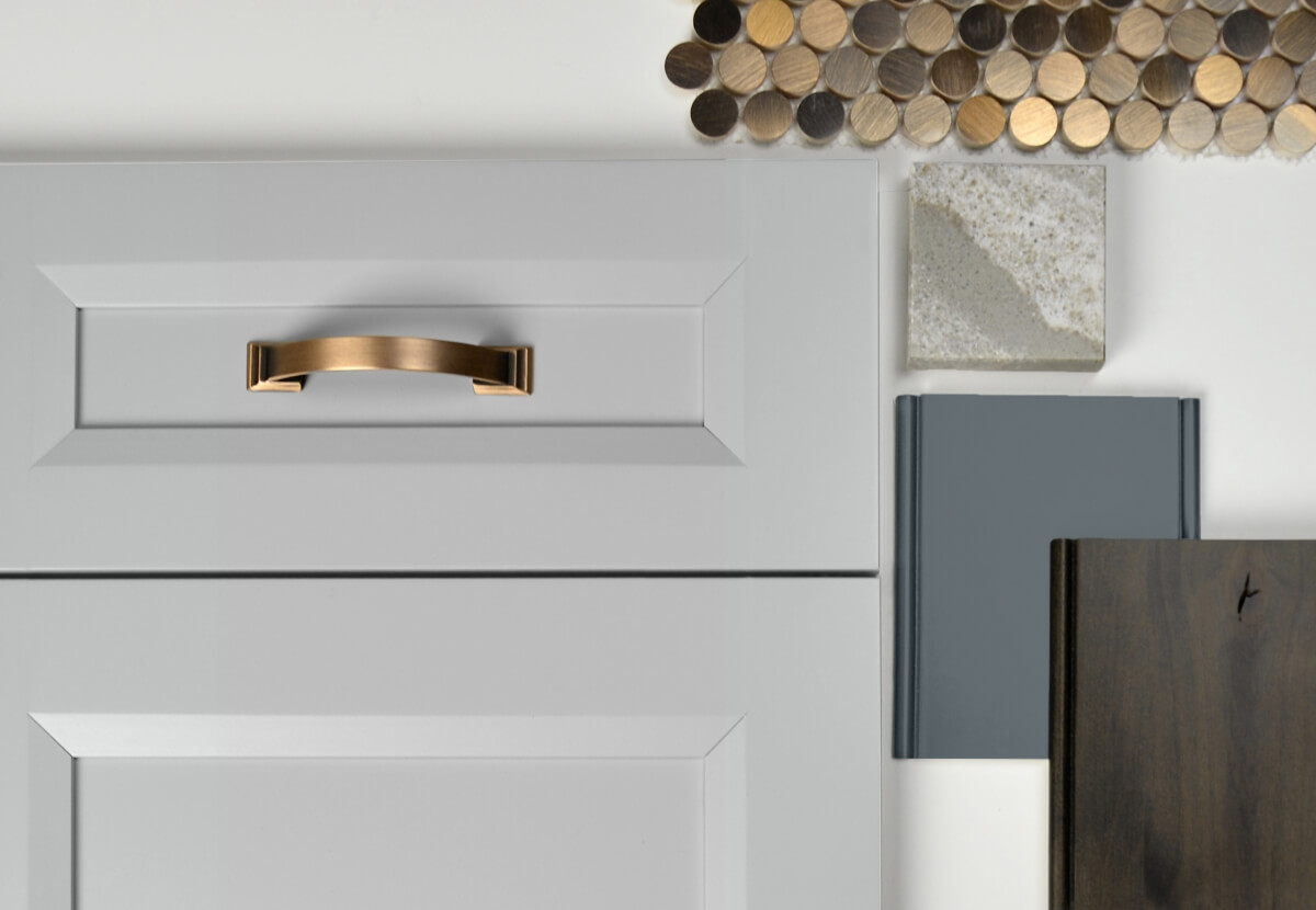 This kitchen design mood board features Dura Supreme Cabinetry's Lauren door style in