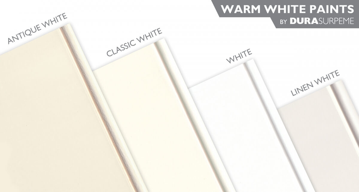 Warm White Paint Colors for kitchen & bath cabinets from Dura Supreme Cabinetry