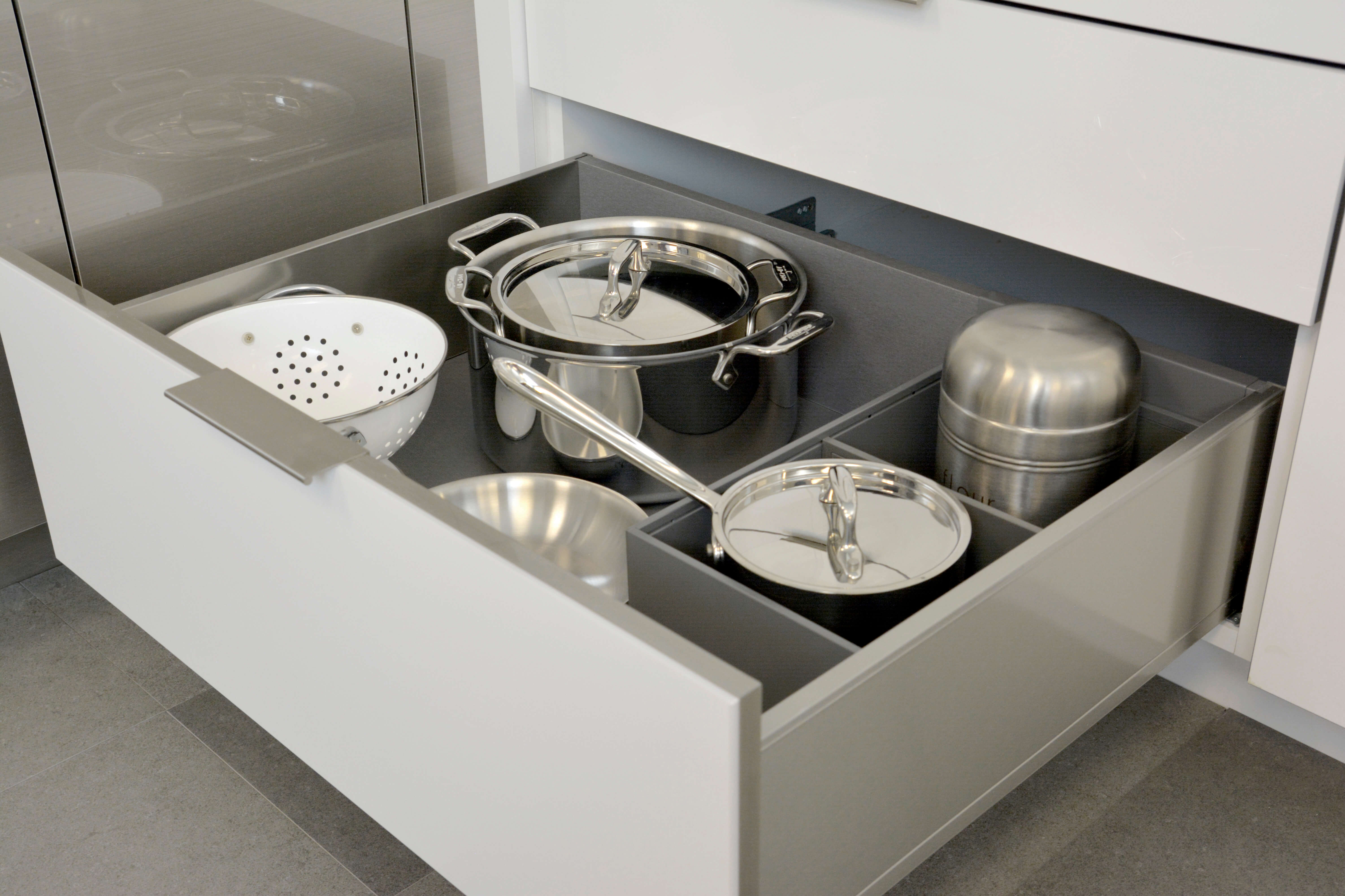 Deep Drawer Organizer for Stainless Steel Drawers With Pots and Pans