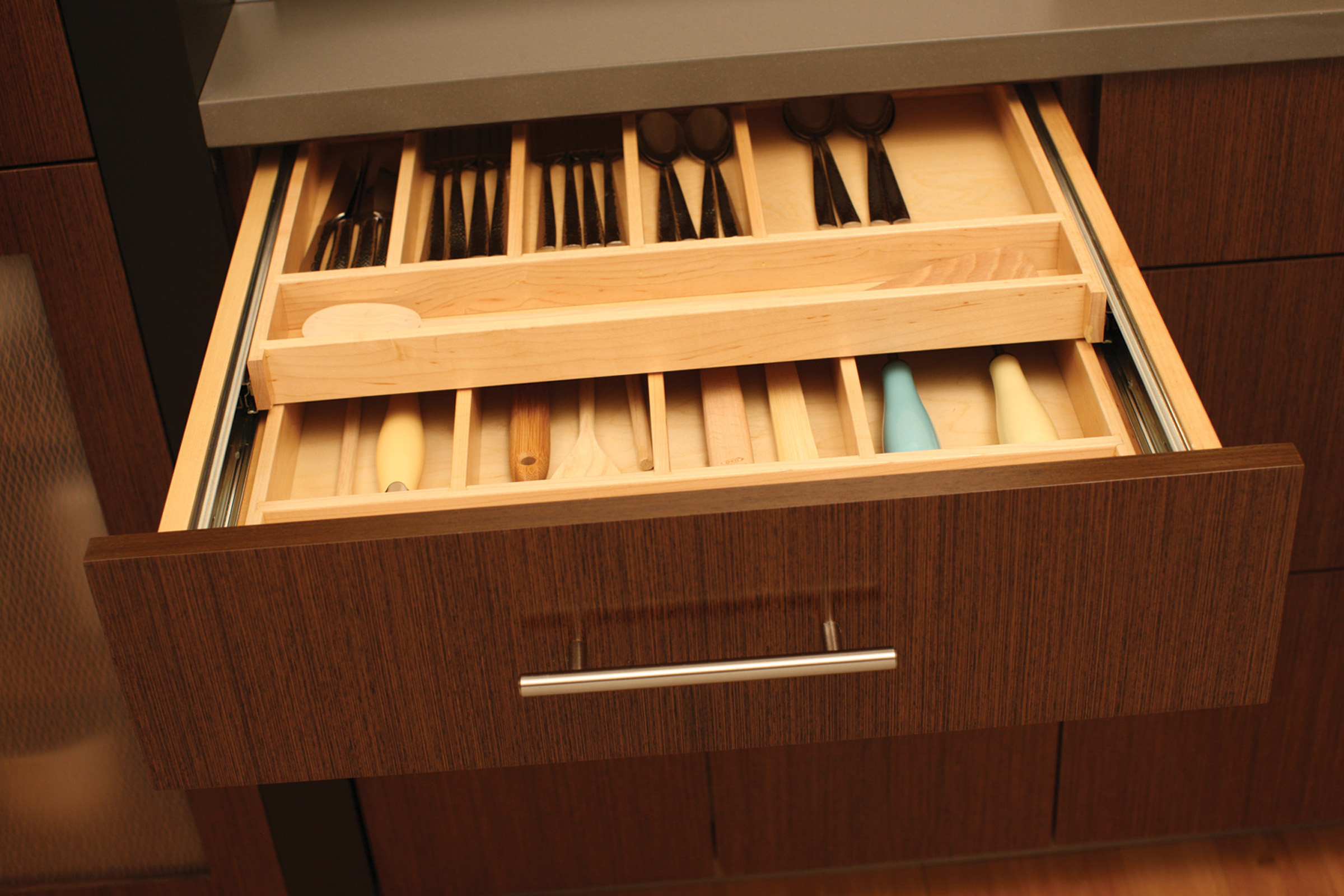 Two-Tier Wood Cutlery Tray Style A