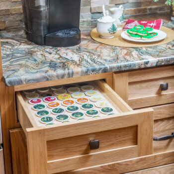 Coffee Station Ideas for kitchen drawers. Drawer K-Cup Organizer by Dura Supreme Cabinetry.