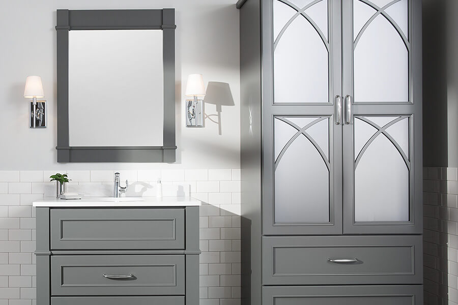 Current color trends for kitchen and bath designs. Today, the color gray is a mainstream color trend and influencer of trends to come. This bathroom design has an all gray color palette.