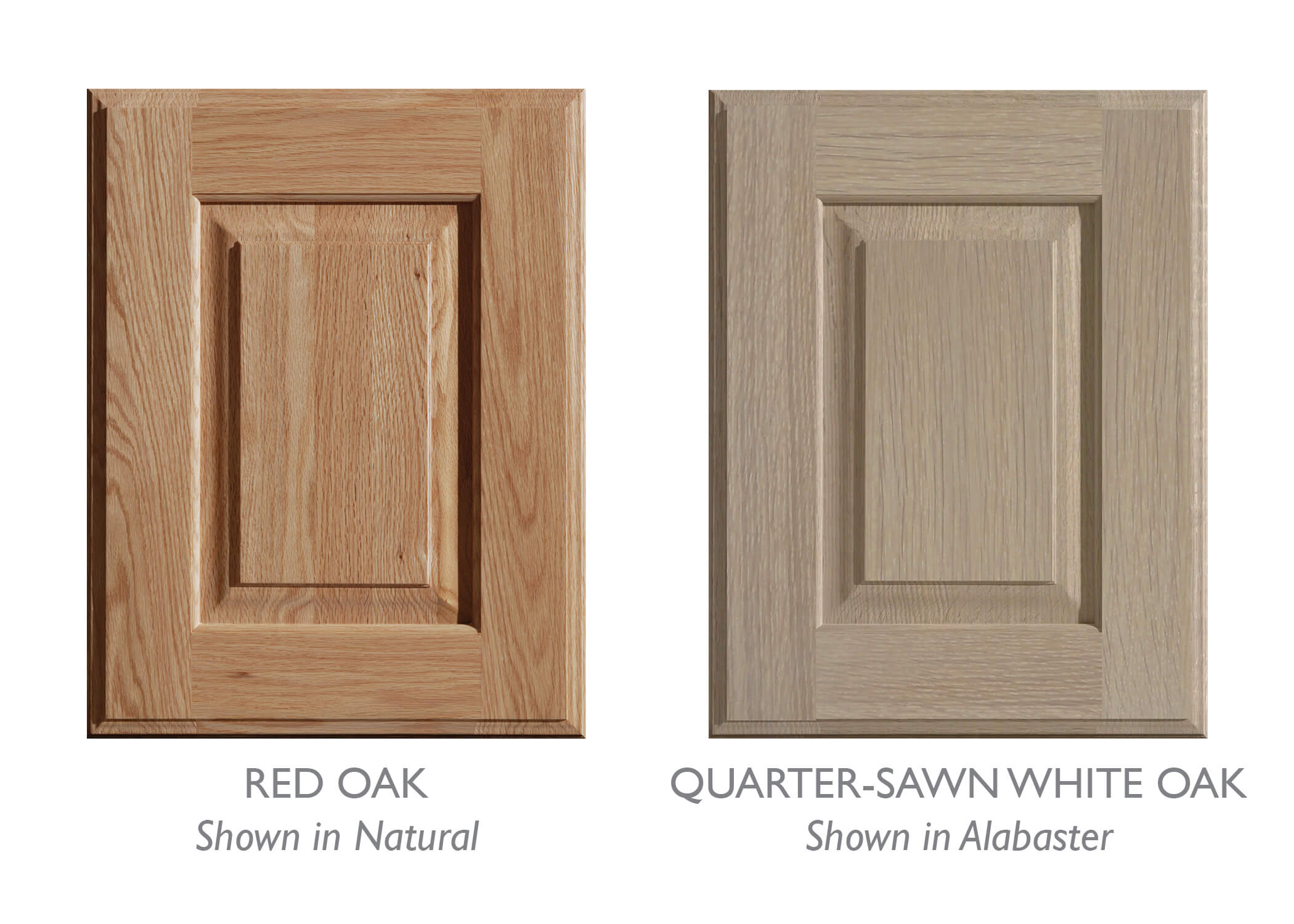 Quarter-Sawn Oak verses Plain-Sawn Oak shown in two cabinet doors.