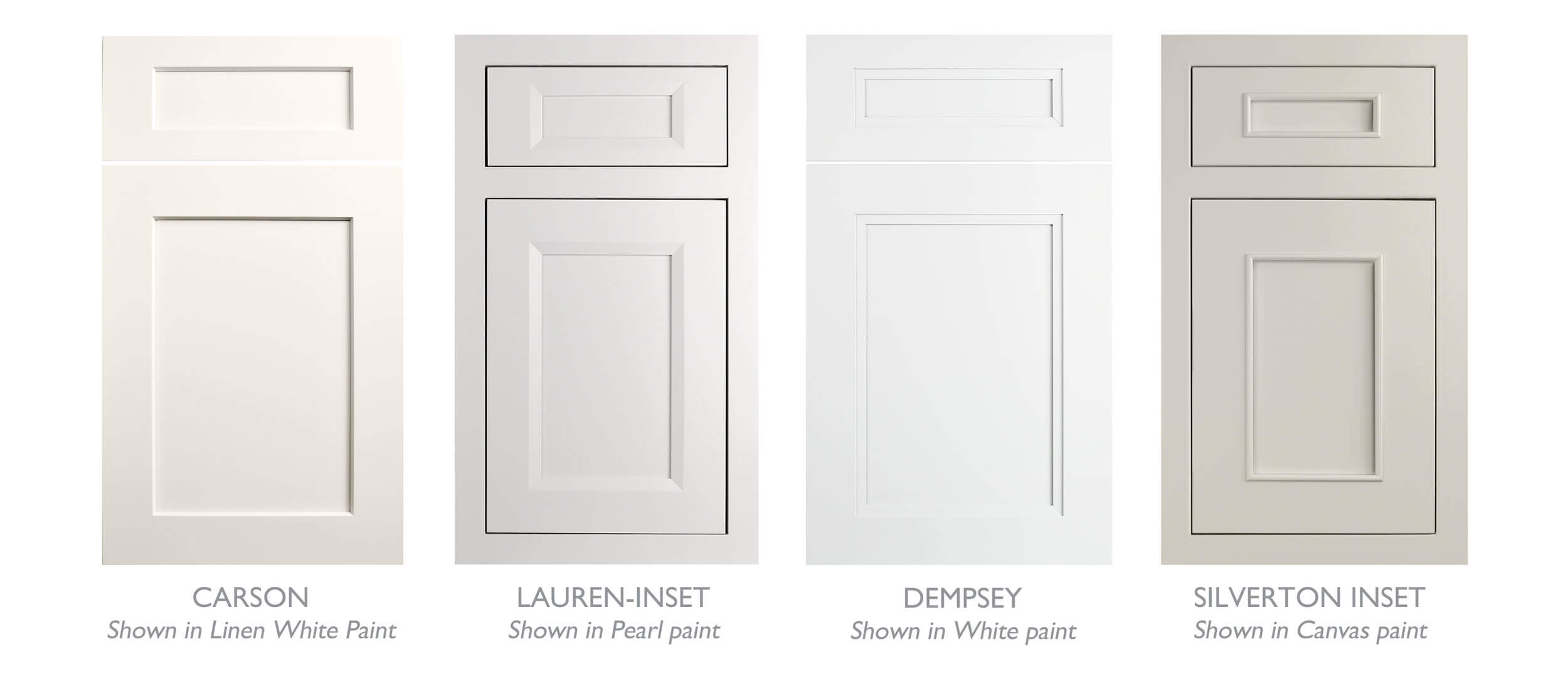 A sample of Coastal style cabinet door styles from Dura Supreme Cabinetry.